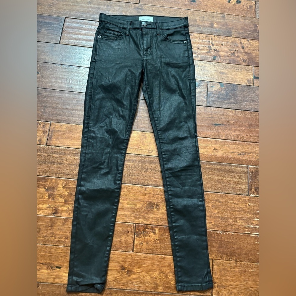 Current/Elliott the high waist ankle skinny black coated pants sz 26
